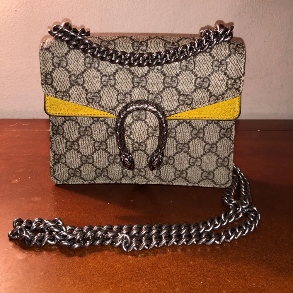 GG SUPREME MONOGRAM MINI DIONYSUS YELLOW BAG